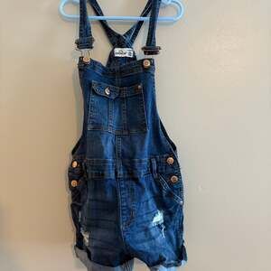 Jordache Girls Distressed Cuffed Denim Shortalls Size Large 10-12